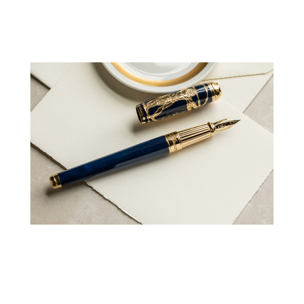 ST Dupont Line D Large Blue Vitruvian Man Fountain Pen-Medium Nib