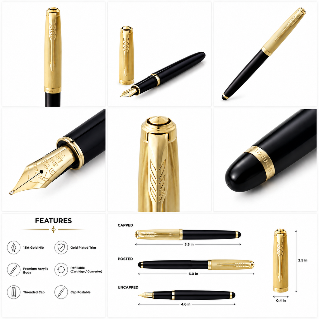 Parker 51 Premium Fountain Pen Gift Box-Gold Trim- 18k Gold Fine Nib