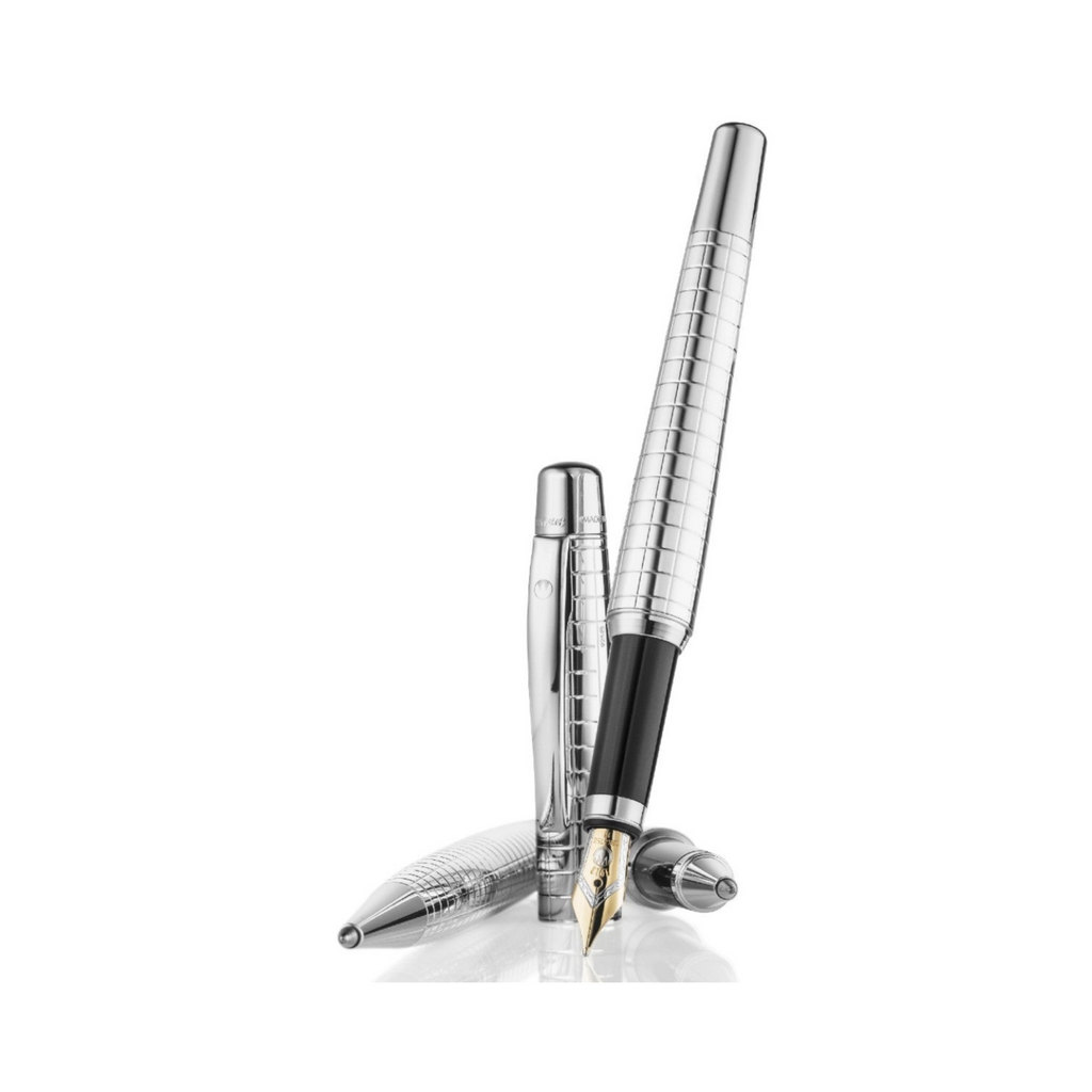 Waldmann Concorde Square Pattern Fountain Pen 925 Silver Body - Medium Nib ( Comes with Gift Box)