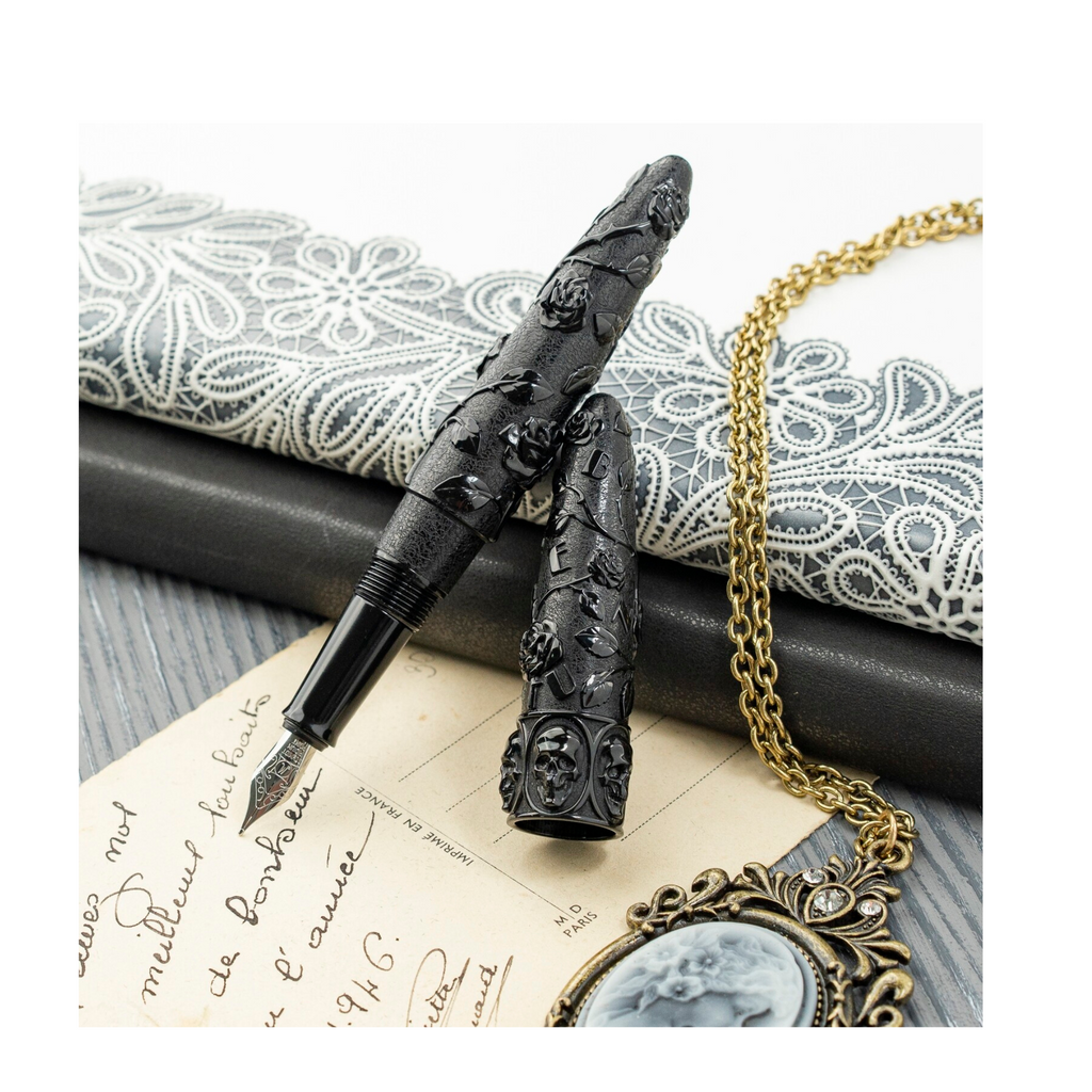 Benu Crow Fountain pen Skull and Roses Collection-  Gift Box (Medium Nib)