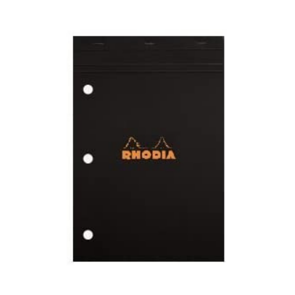 Rhodia Staplebound Black 8.25 x 11.75 Lined with Margin 3 Hole Punched Notepad