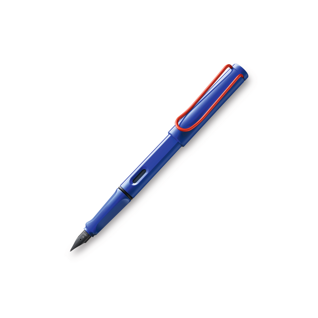 Lamy Safari Retro Fountain Pen - Blue with Red Clip (Special Edition)- Free box T10 blue ink cartridges.