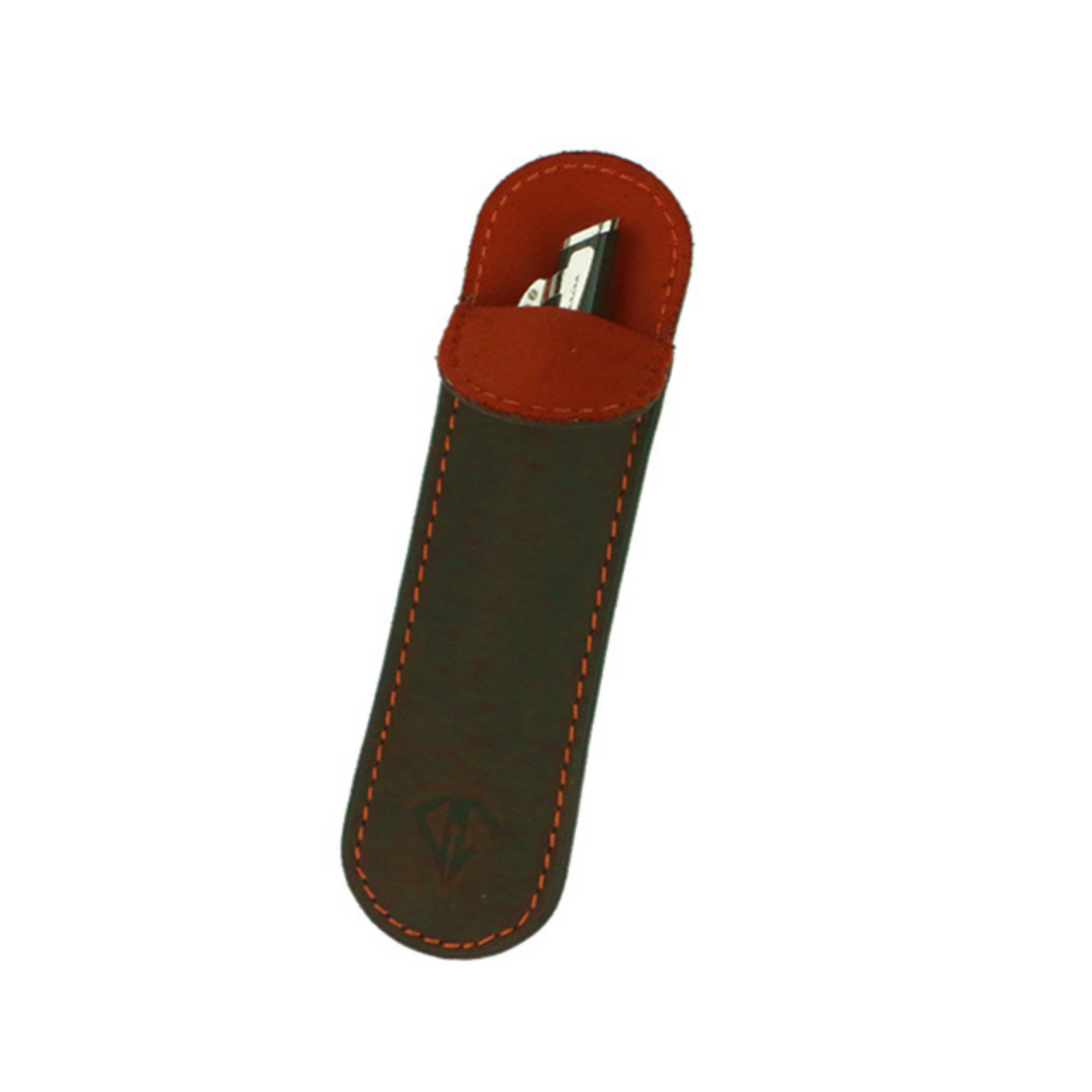 Dee Charles Designs Single Sleeve Pen Carrying Cases genuine leather- RAWHIDE ORANGE