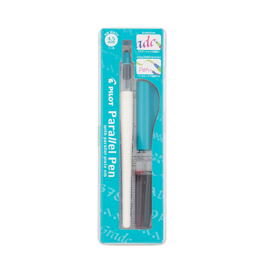 Pilot Parallel Pen Premium Calligraphy Pen Set, 4.5mm Nib, White Barrel with Teal Accents