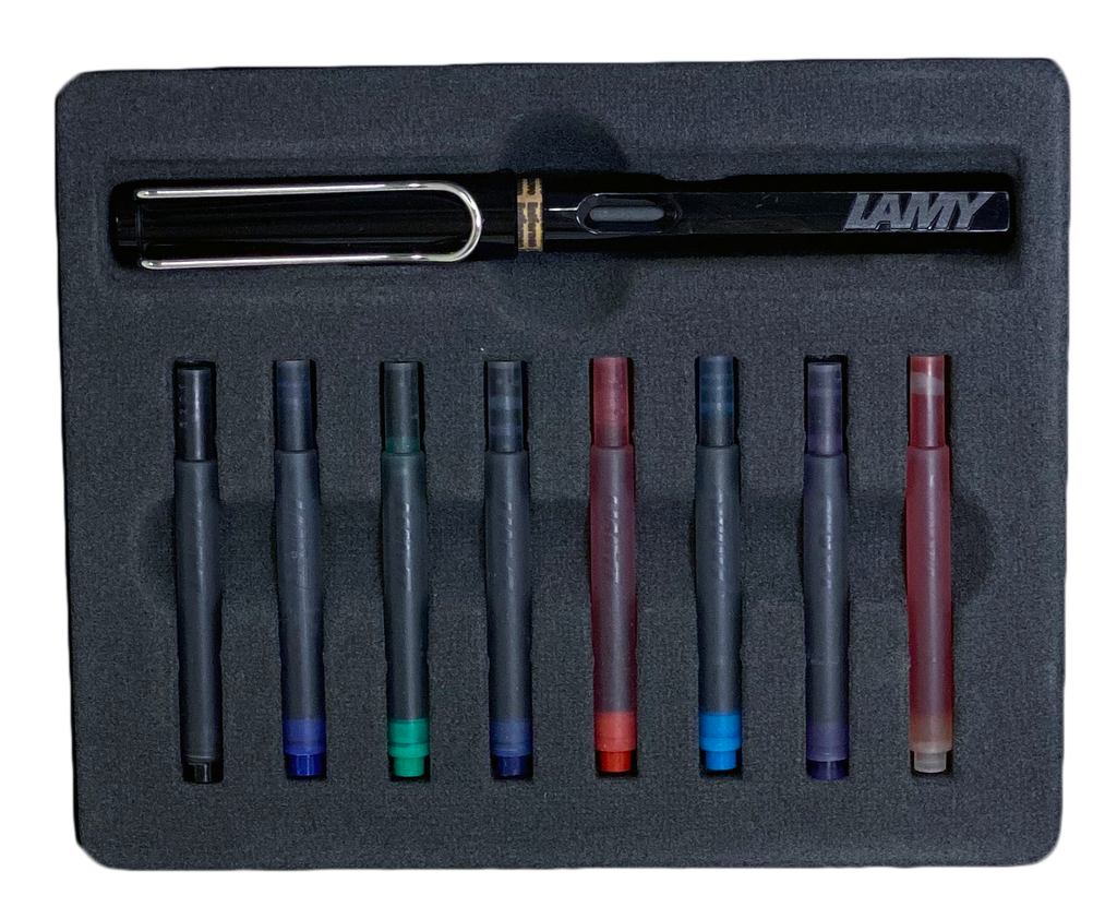 LAMY Safari Cartridge gift Set-One Lamy Shiny black safari fountain pen+ 8 Cartridges