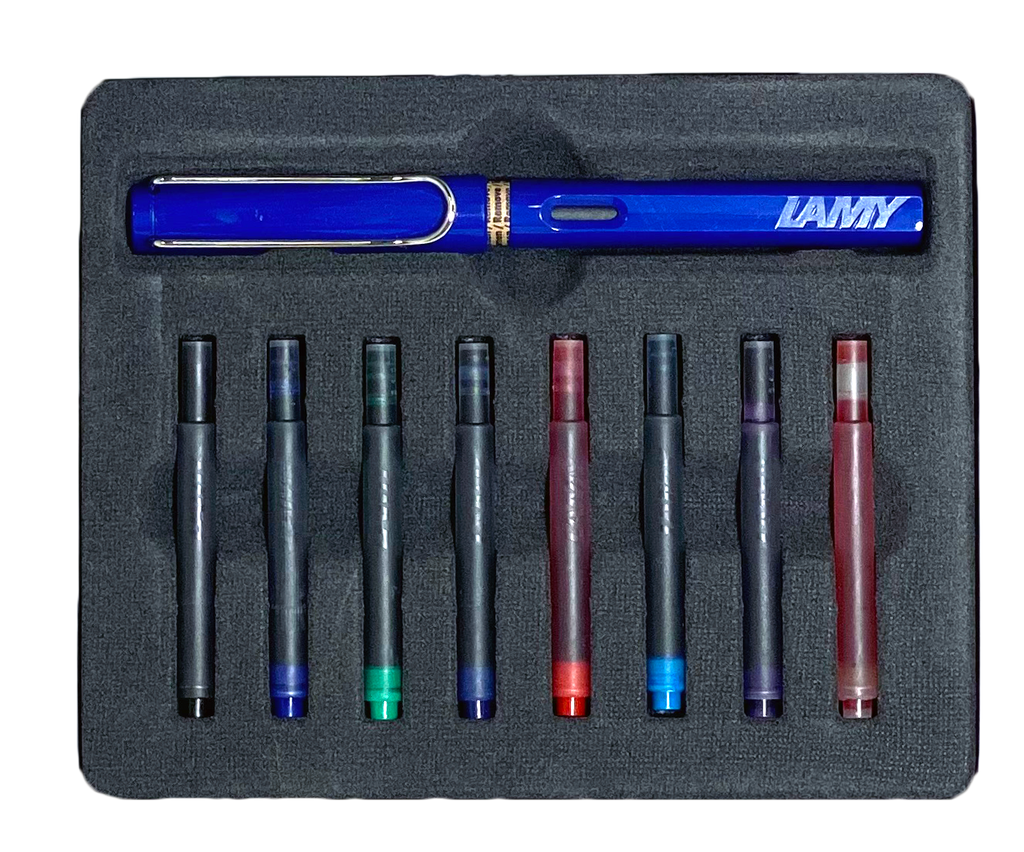 LAMY Safari Cartridge gift Set-One Lamy Blue safari fountain pen+ 8 Cartridges