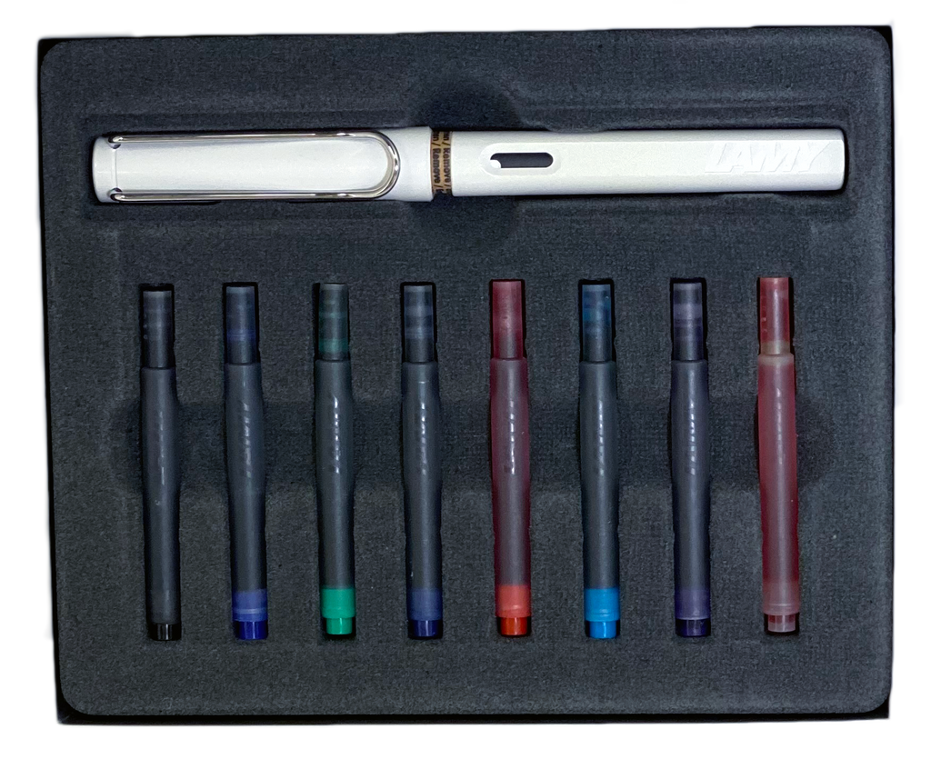 LAMY Safari Cartridge gift Set-One Lamy White safari fountain pen+ 8 Cartridges